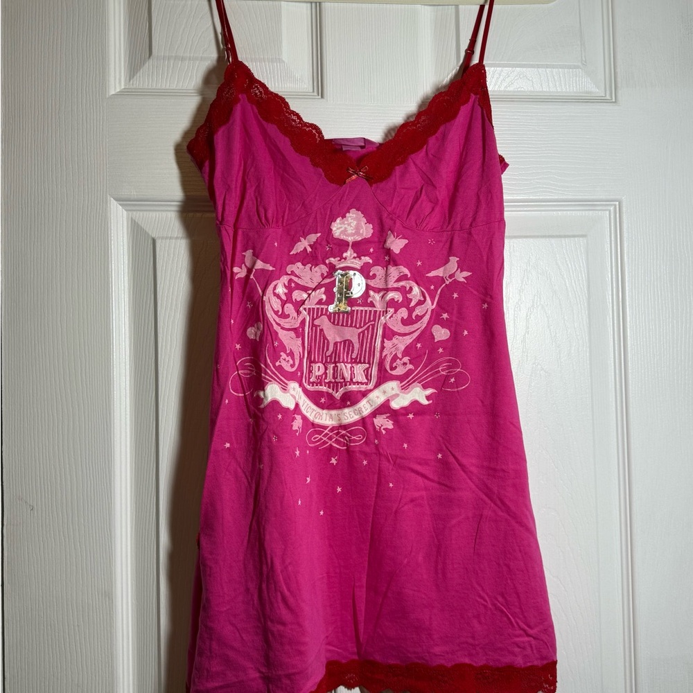 PINK Victoria's Secret Fuchsia Chemise with Red Accents
